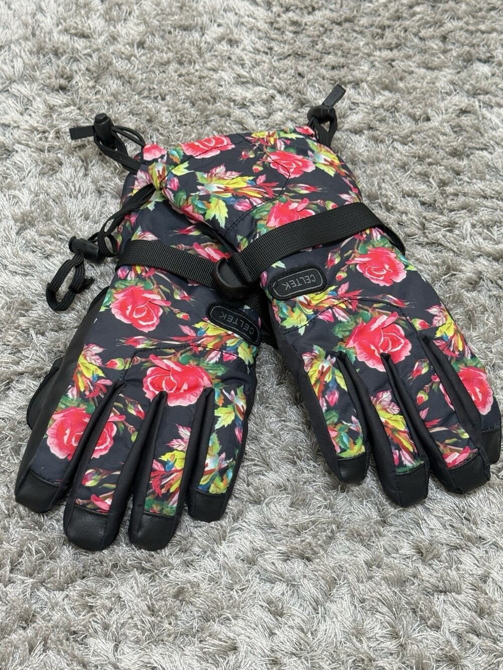 Celtek Women’s Floral Snowboard Ski Gloves Winter Insulated Size XS